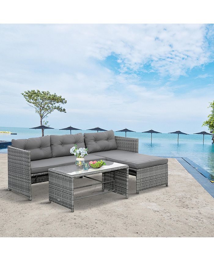 Outsunny 3Piece Outdoor PE Rattan Wicker Patio Furniture Set, Cushions