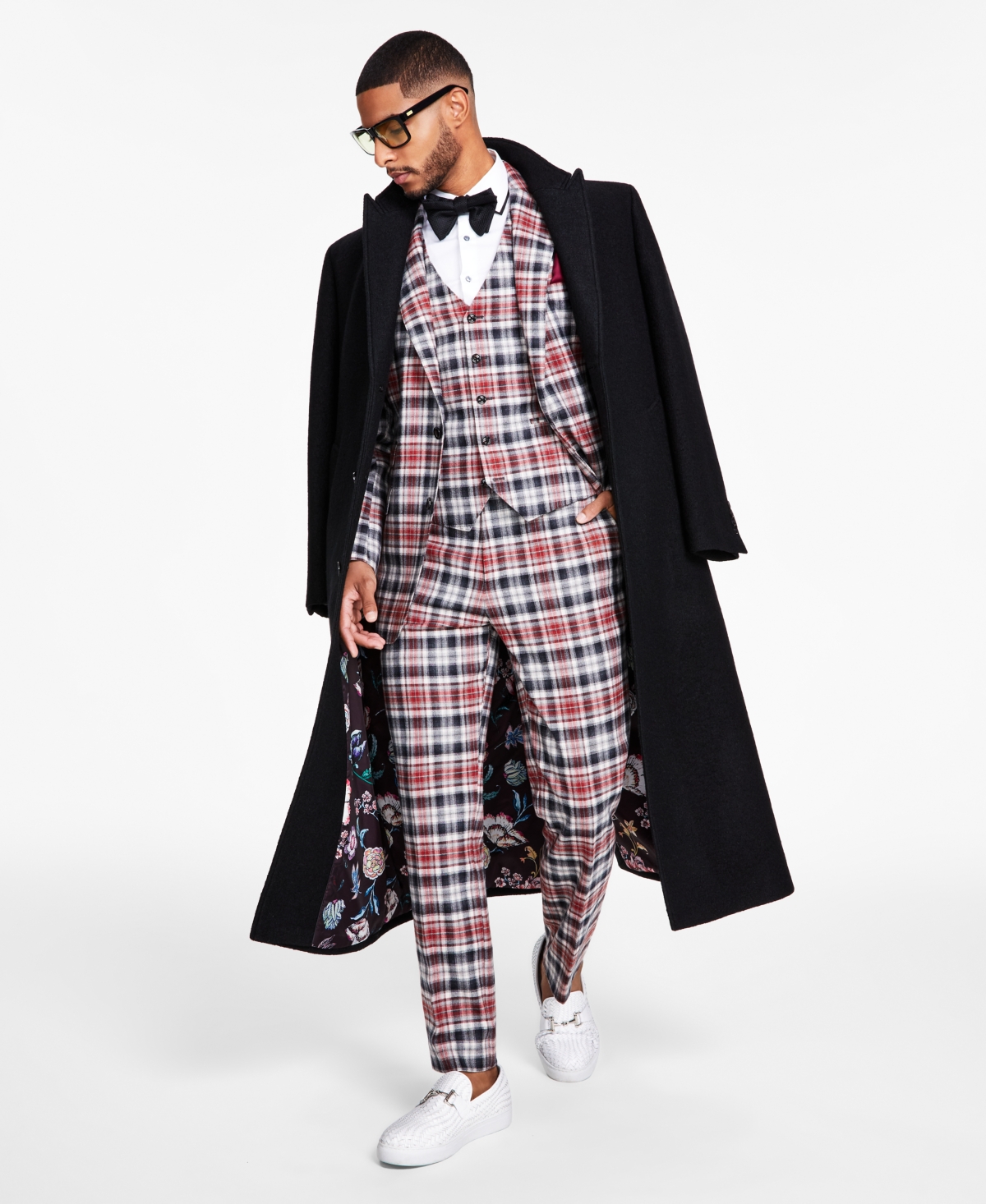 Men's Classic-Fit Wool Blend Overcoats - Black