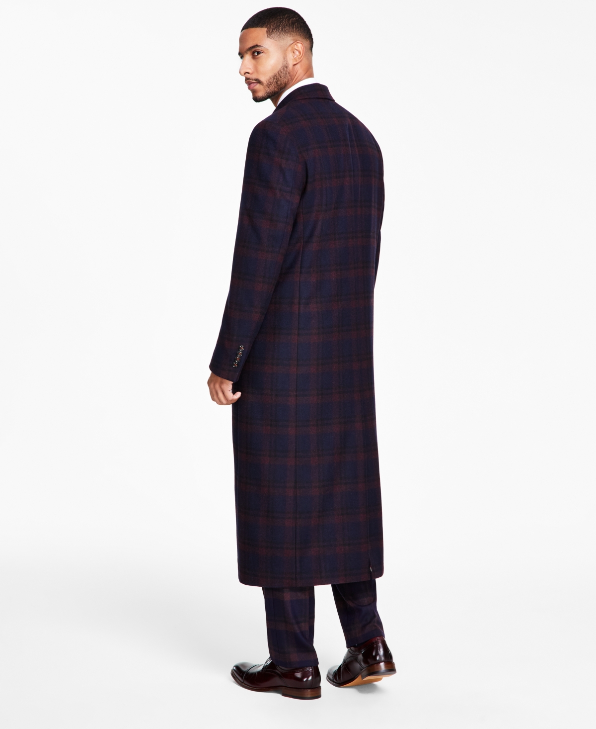 Tayion Collection Men's Classic-Fit Wool Blend Overcoats -burgundy