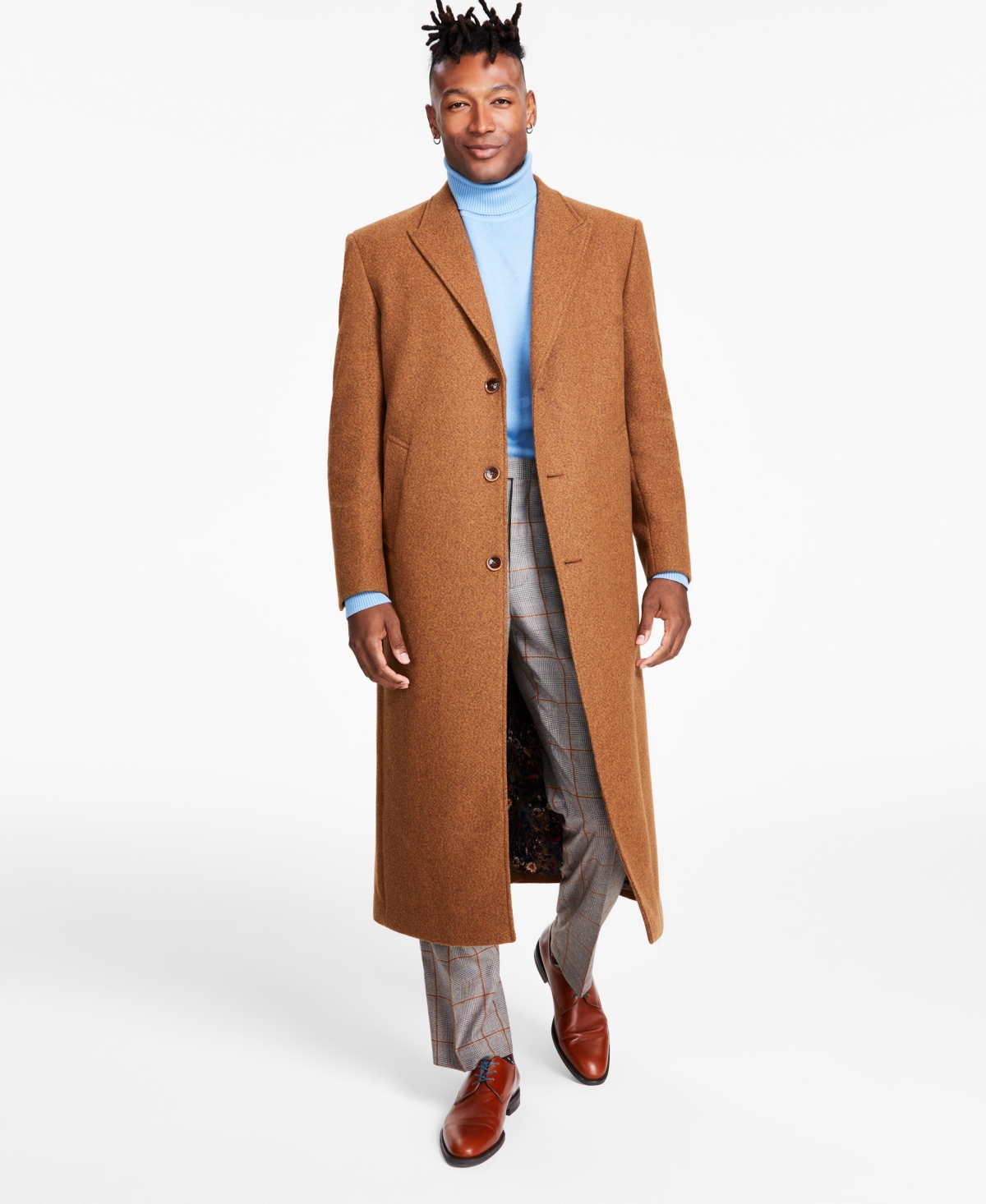 Men's Classic-Fit Wool Blend Overcoats - Black
