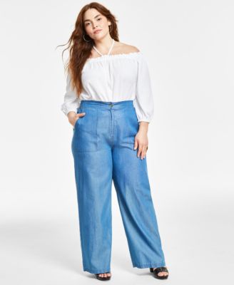 Michael Kors - Plus Size Wide-Leg Chambray Pants