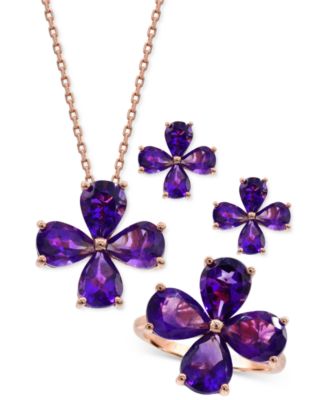 Macy's Amethyst Flower Jewelry Collection In 14k Rose Gold Plated Sterling Silver In Amethyst