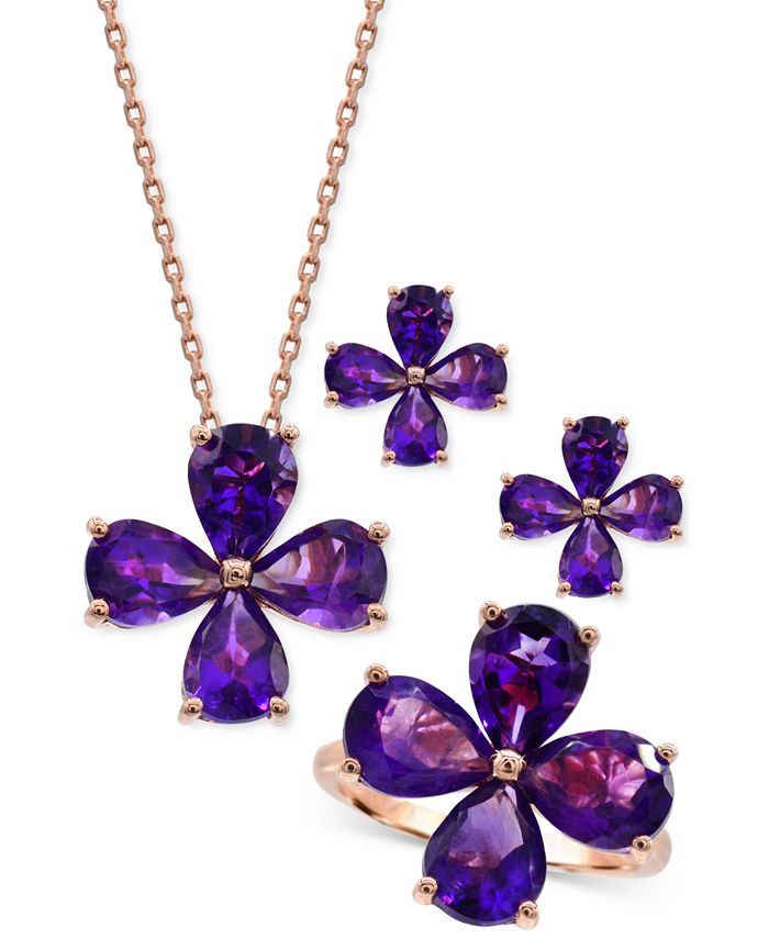 Macy s Amethyst Flower Jewelry Collection in 14k Rose Gold Plated