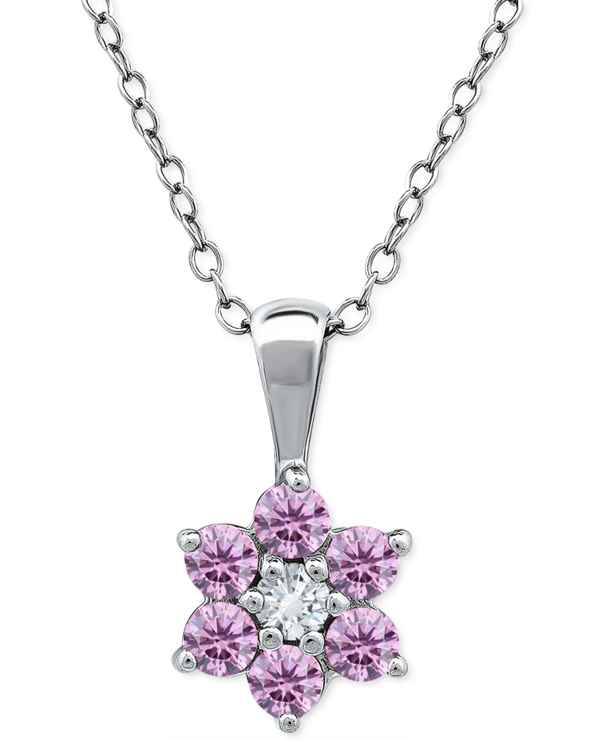 Giani Bernini Pink & White Cubic Zirconia Flower Necklace In Sterling Silver, 16" + 2" Extender, Created For Macy'