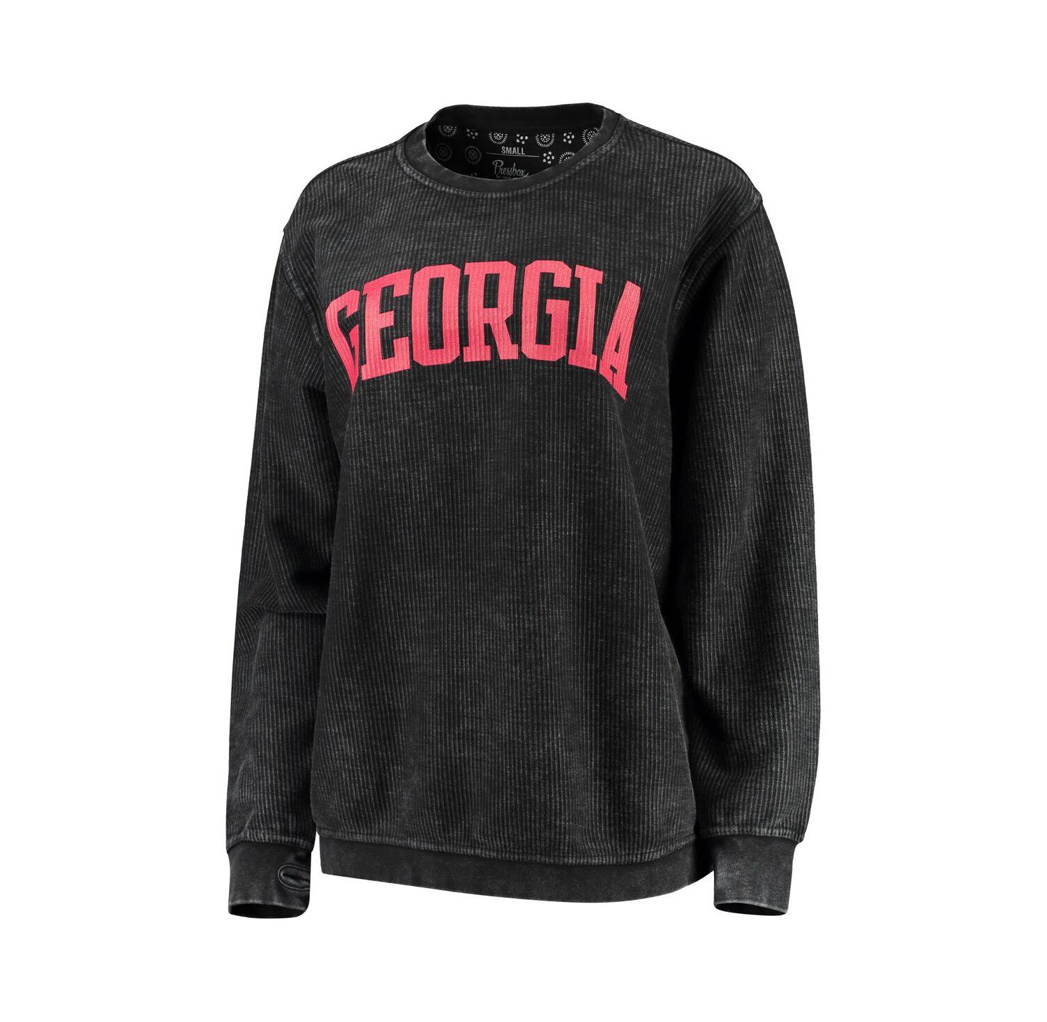 Women's Black Georgia Bulldogs Comfy Cord Vintage-Like Wash Basic Arch Pullover Sweatshirt