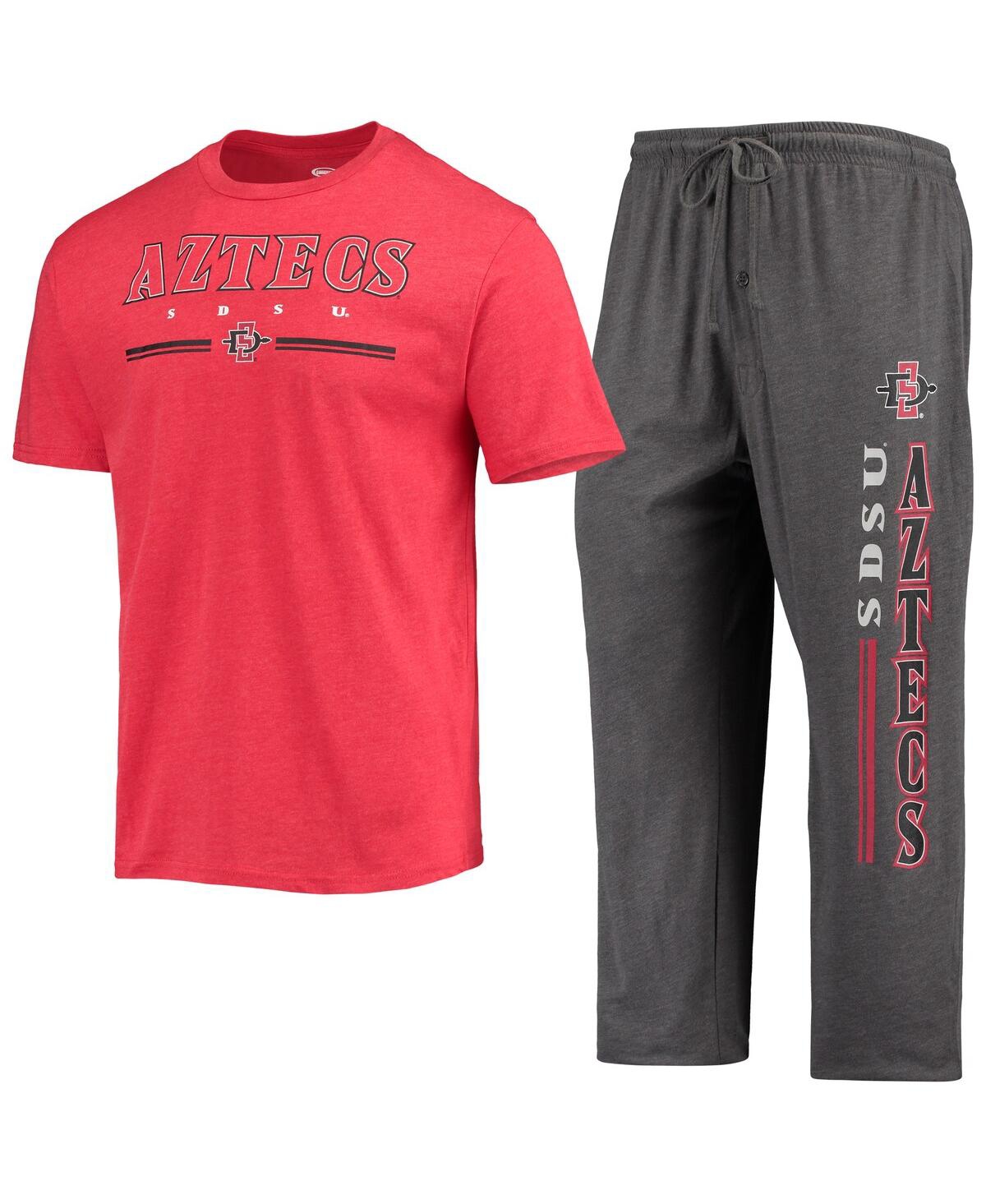 Concepts Sport Men's  Heathered Charcoal And Cardinal San Diego State Aztecs Meter T-shirt And Pants In Heathered Charcoal,cardinal