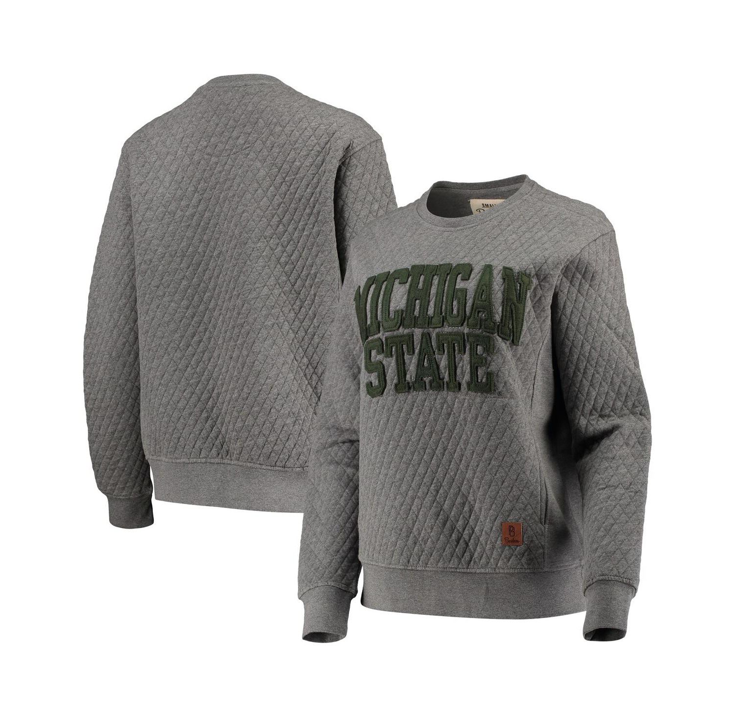 Women's Heather Charcoal Michigan State Spartans Moose Quilted Pullover Sweatshirt