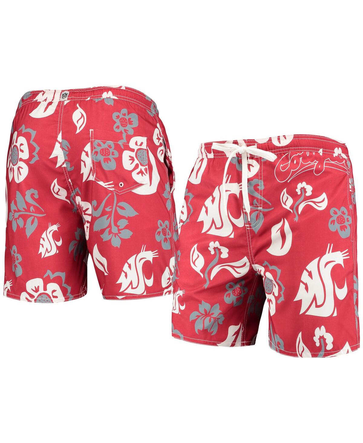 Shop Wes & Willy Men's  Crimson Washington State Cougars Floral Volley Logo Swim Trunks