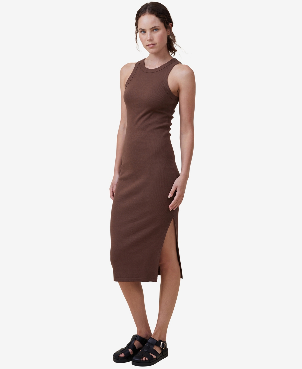Cotton On Women's Rib Racer Midi Dress In Rich Brown | ModeSens