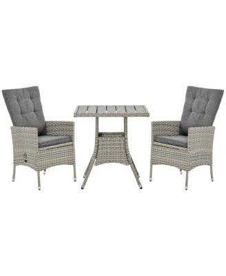 Patio Porch Furniture Set 3 Piece PE Rattan Wicker Reclining Chairs with Coffee Table, Arm Rests, Cushions, Faux Wood Tabletop, Conversation Set for Garden, Backyard, Balcony, Grey