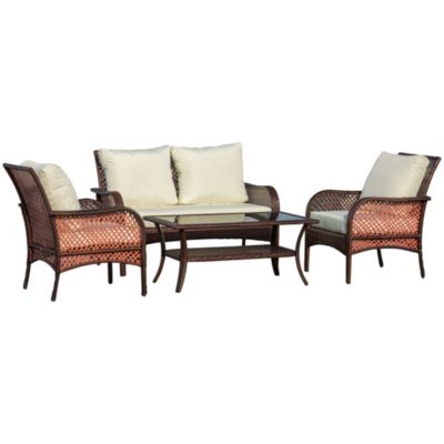 4-Piece Outdoor Rat Sofa Conversation Set w/ Chairs & Table,