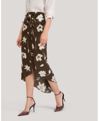 Women's Vintage Midi Silk Floral Printed Skirt
