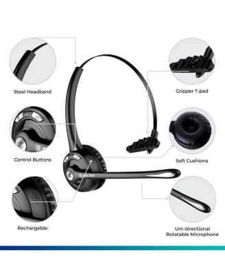 Wireless Computer Headset with USB Dongle and Hook, Bluetooth Headset with Noise Canceling Mic, 15 Hrs talk time, Wireless Headset for Computer, Cell Phone, Drivers, Office, Call Center - Black
