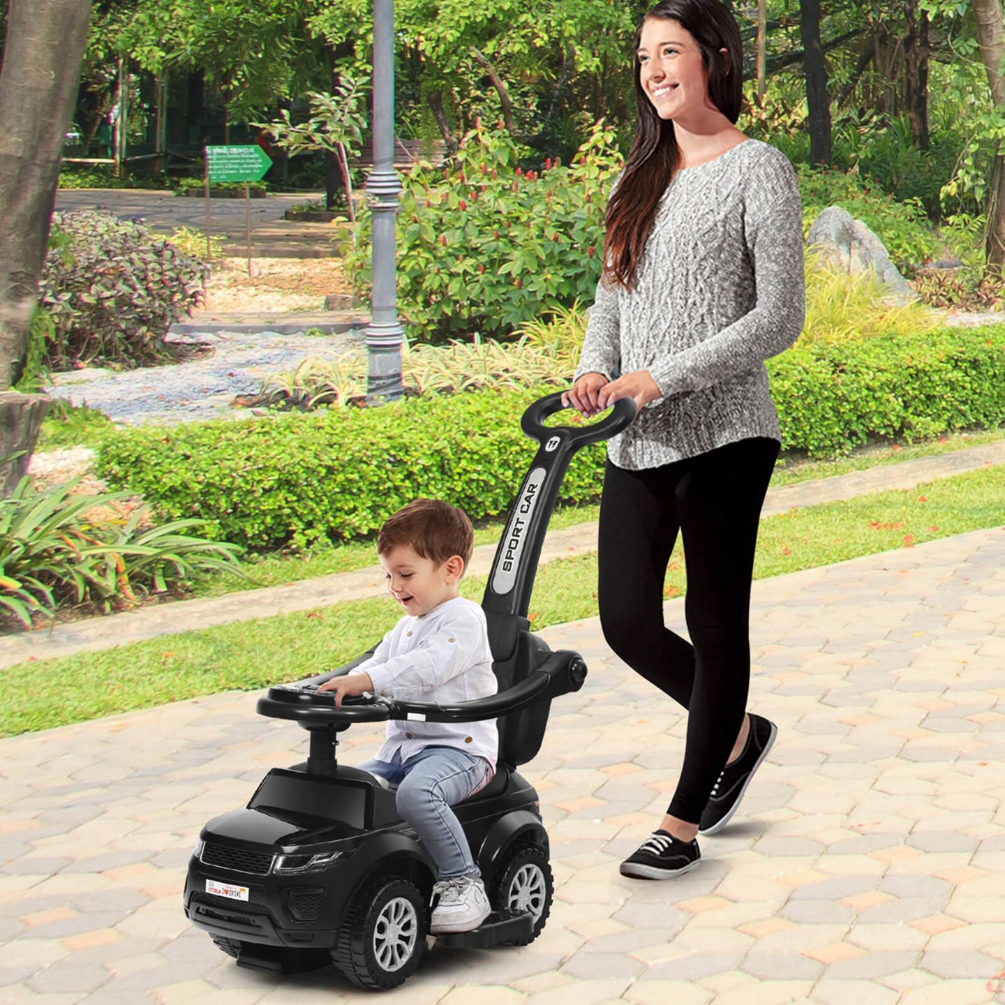 Детская игрушка Costway 3 in 1 Ride-On Push Car with Music, Ages 1+, цвет: Чёрный — фото 3