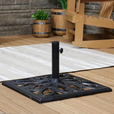 Outdoor Heavy-Duty Cast Iron Decorative Imperial Geometric Design Square Patio Umbrella Base - 16" - Black