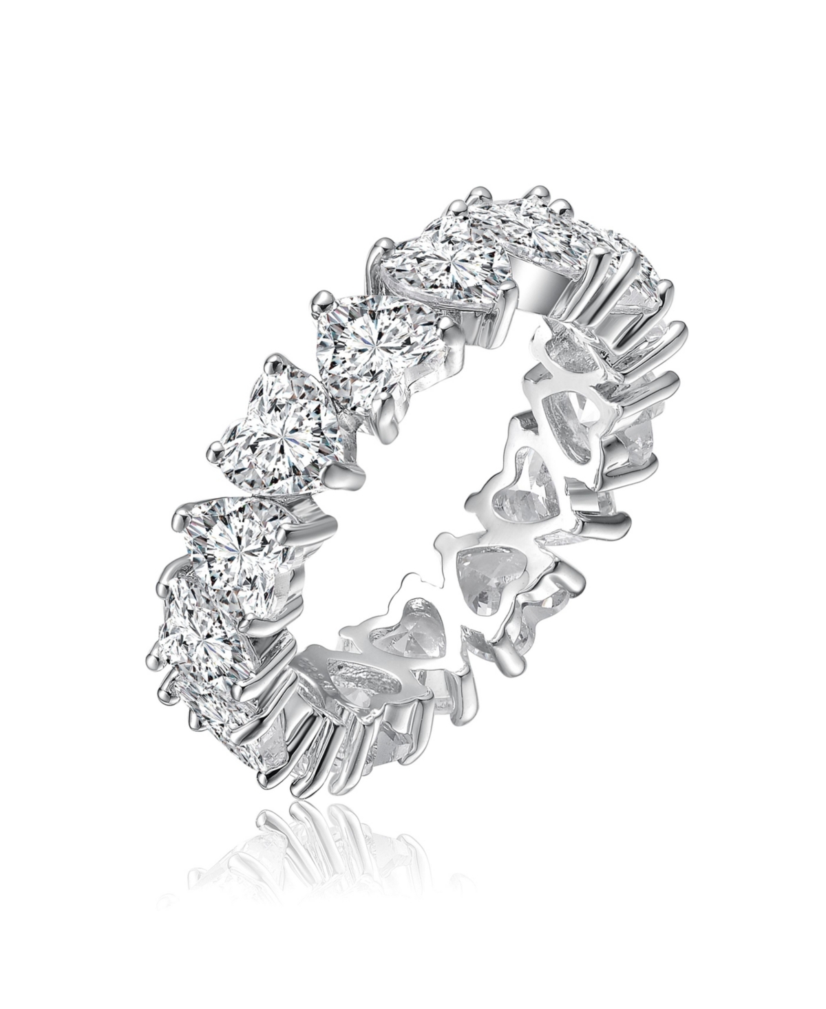 Ra White Gold Plated Heart Cubic Zirconia Band Ring - Silver