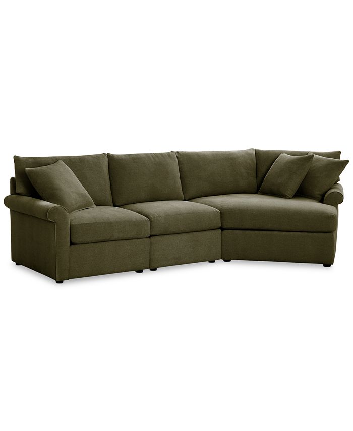 Furniture Wrenley 131" 3Pc. Fabric Modular Cuddler Chaise Sectional