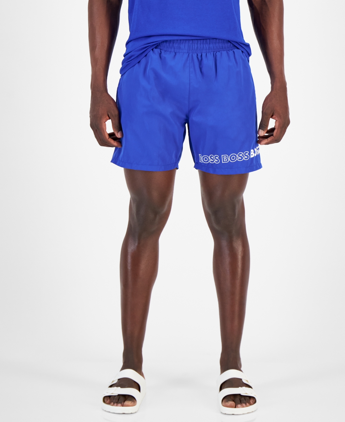 Hugo Boss Boss By Men's 6" Dolphin Drawstring Logo Swim Trunks In