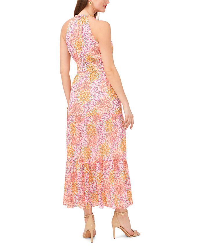 1 state tie neck long sleeve tiered maxi dress
