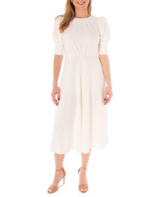 Maison Tara - Women's Puff-Sleeve Ottoman Knit Midi Dress