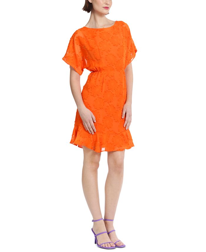 Donna Morgan Women's Jewel-Neck Ruffle-Sleeve Burnout Dress - Macy's