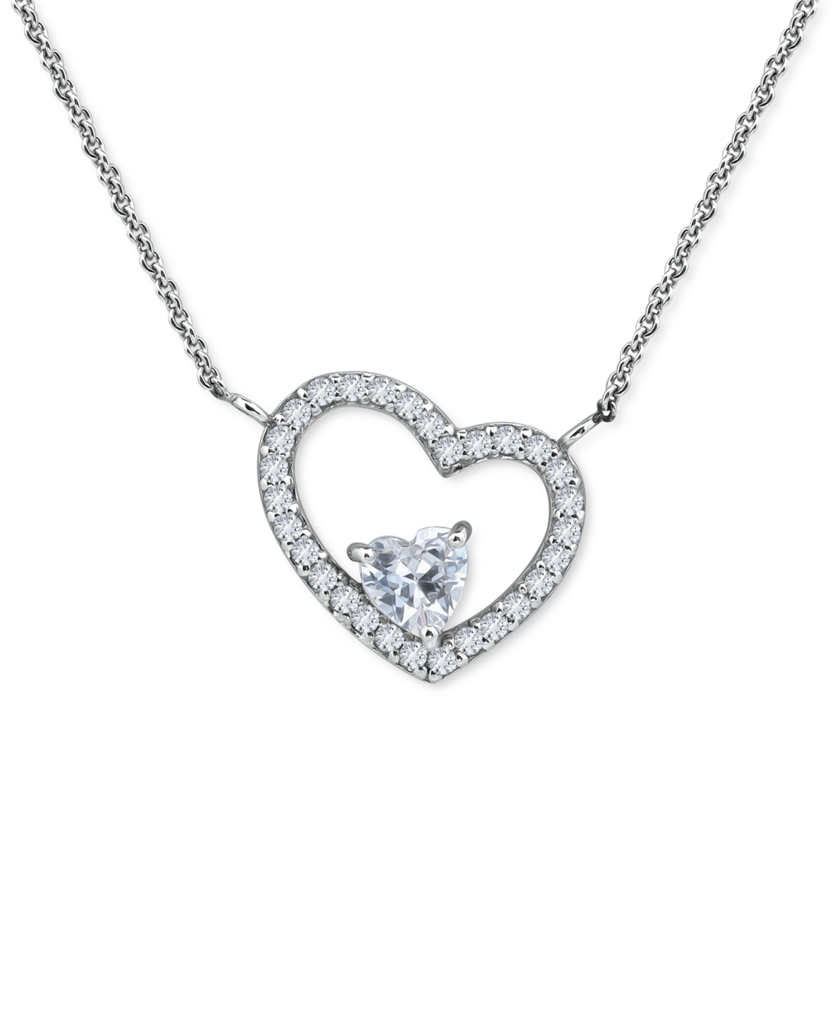 Giani Bernini Cubic Zirconia Heart Pendant Necklace, 16", Created For Macy's In Silver