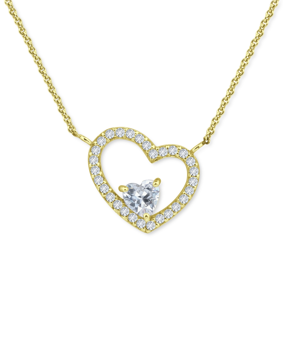 Giani Bernini Cubic Zirconia Heart Pendant Necklace, 16", Created For Macy's In Gold