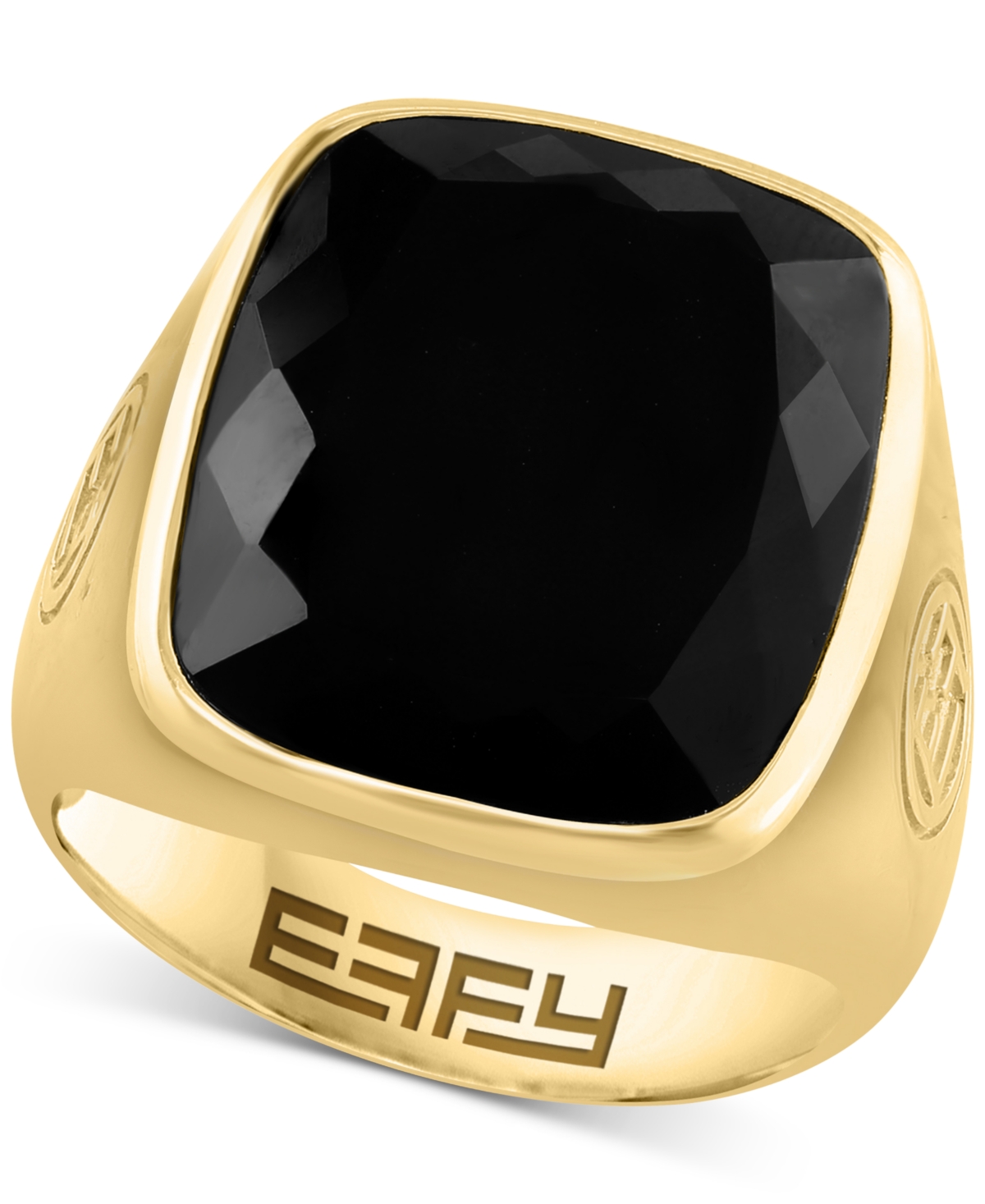 Effy Collection Effy Men's Onyx Statement Ring In 14k Gold-plated Sterling Silver In Gold Over Silver