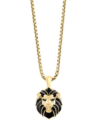 EFFY&reg; Men's Black Spinel Lion 22" Pendant Necklace (3/8 ct. t.w.) in 14k Gold-Plated Sterling Silver