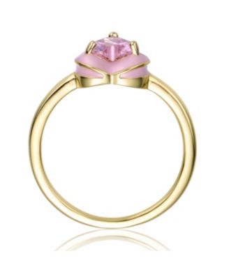 Teens 14k Gold Plated with Pink Cubic Zirconia & Enamel Halo Heart Stacking Ring