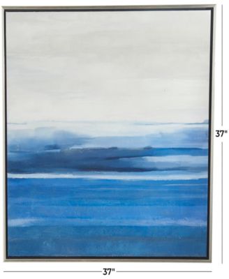 Canvas Abstract Ocean Inspired Landscape Framed Wall Art with Silver-Tone Frame, 37" x 1" x 37"