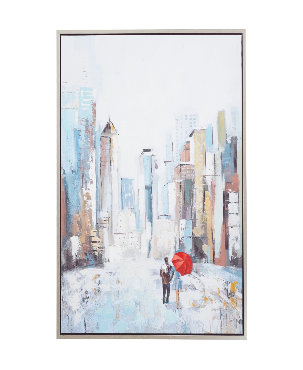 Rosemary Lane Canvas City Framed Wall Art With Silver-tone Frame, 36" X 2" X 48" In Multi Colored