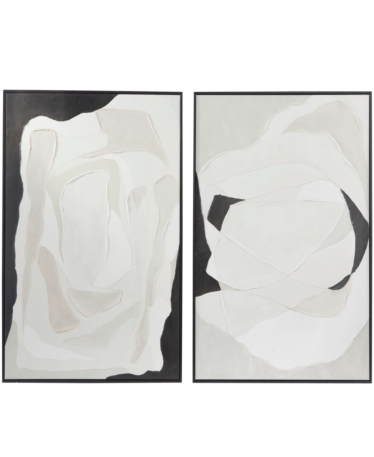 Rosemary Lane Canvas Abstract Framed Wall Art With Black Frame Set Of 2, 29.50" X 39.50" In White