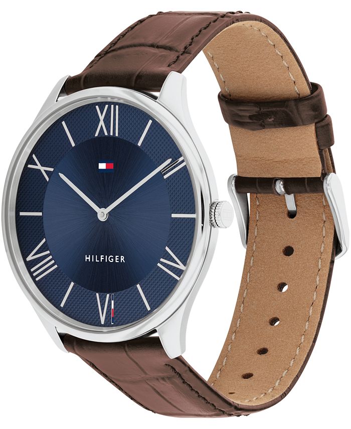 Tommy Hilfiger Men's Quartz Multifunction Brown Leather Strap Watch ...