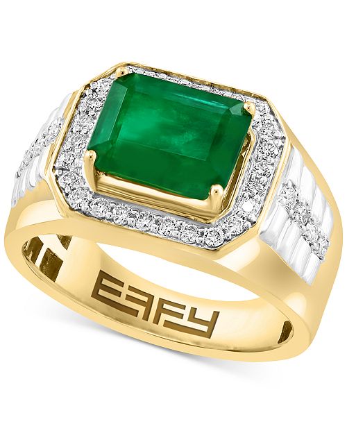 alfani EFFY Collection EFFY® Men's Emerald (3 ct. t.w.) & Diamond (1/2 ct. t.w.) Ring in 14k Gold Jewelry & Watches