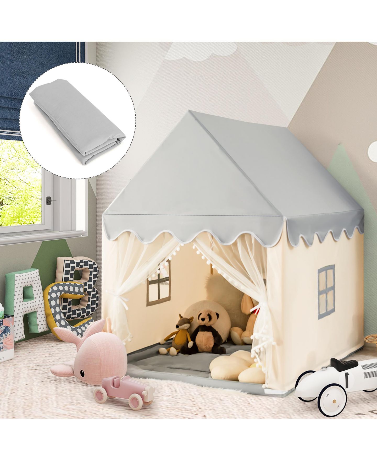 Детские игрушки Costway Large Solid Wood Playhouse, 2-Piece Set, Ages 3+, цвет: Open Miscellaneous — фото 3