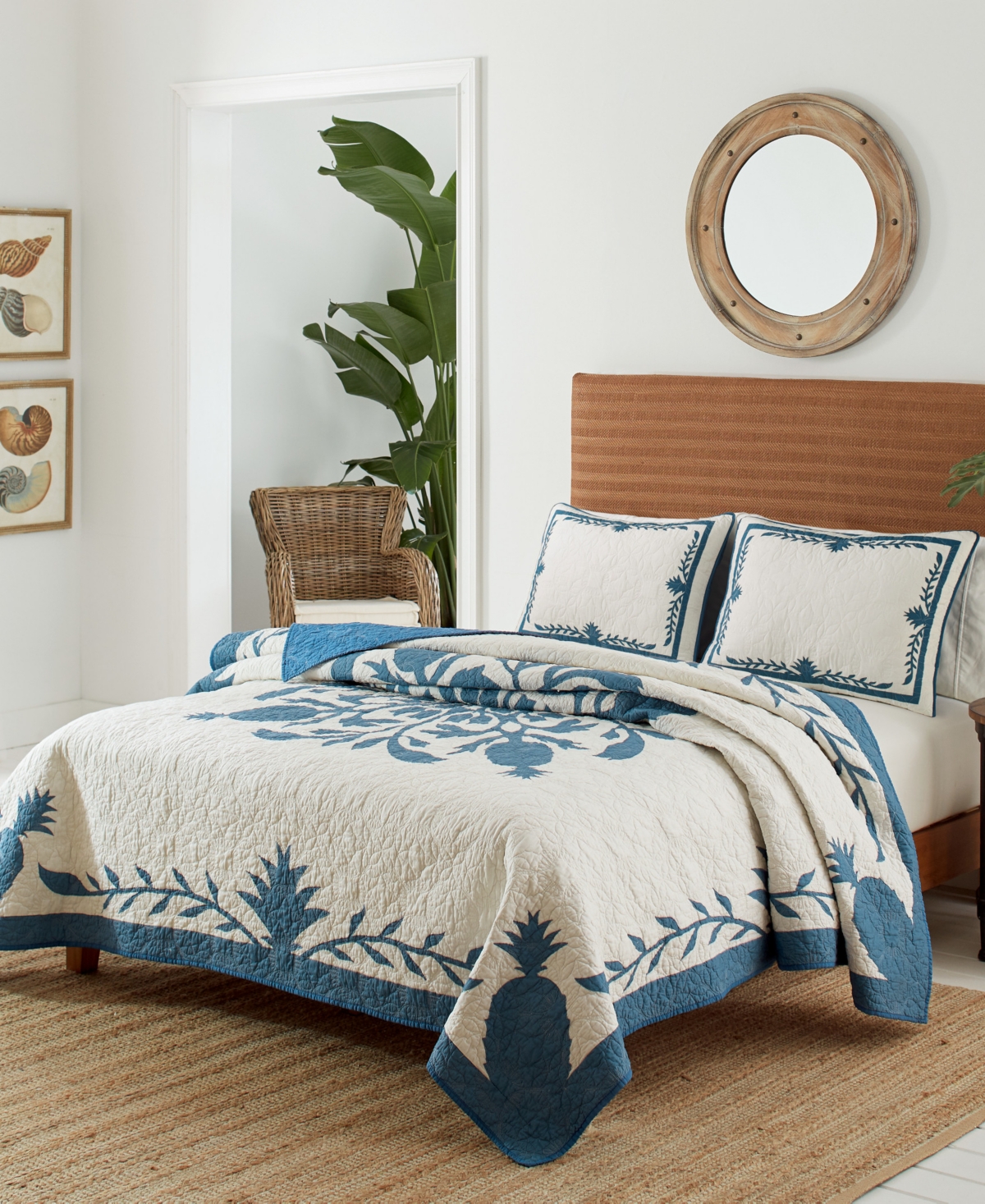 Shop Tommy Bahama Aloha Pineapple Embroidered Quilt, King In Blue