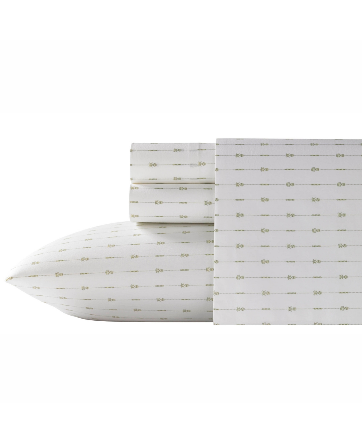 Tommy Bahama Home Cotton Percale 4 Piece Sheet Set, Queen In Pineapple Stripe Palm Green