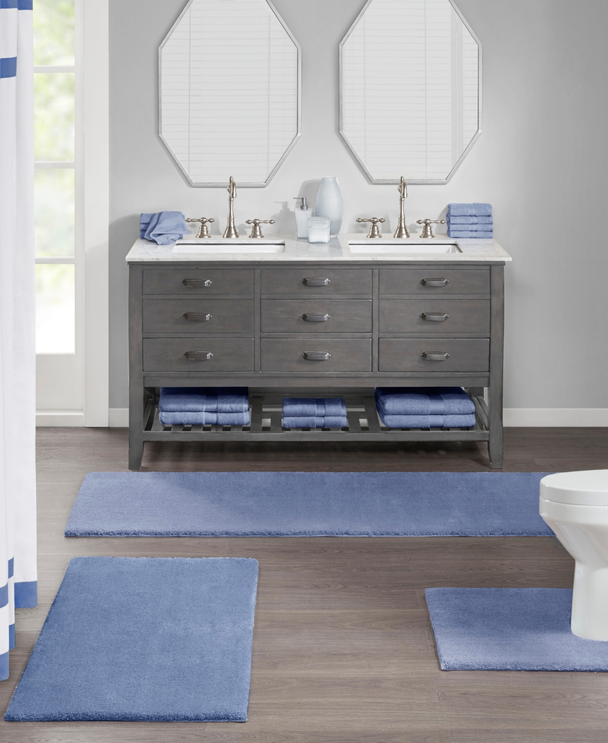 Madison Park Signature Marshmallow Bath Rug, 20" X 30" In Blue