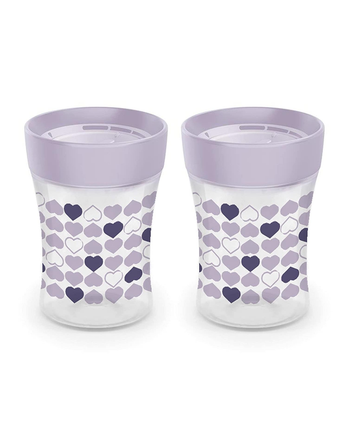 Nuk Toddler Sip Trainer Cup, Flow Control, 2 Pack, 8oz, Purple Hearts