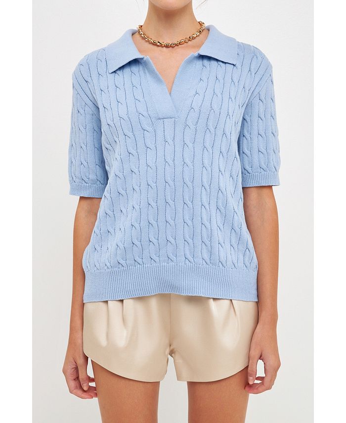 Grey Lab Women's Cable Knit Polo Top - Macy's