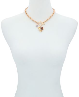 Gold-Tone Rainbow Pav&eacute; Logo Heart 17" Pendant Necklace