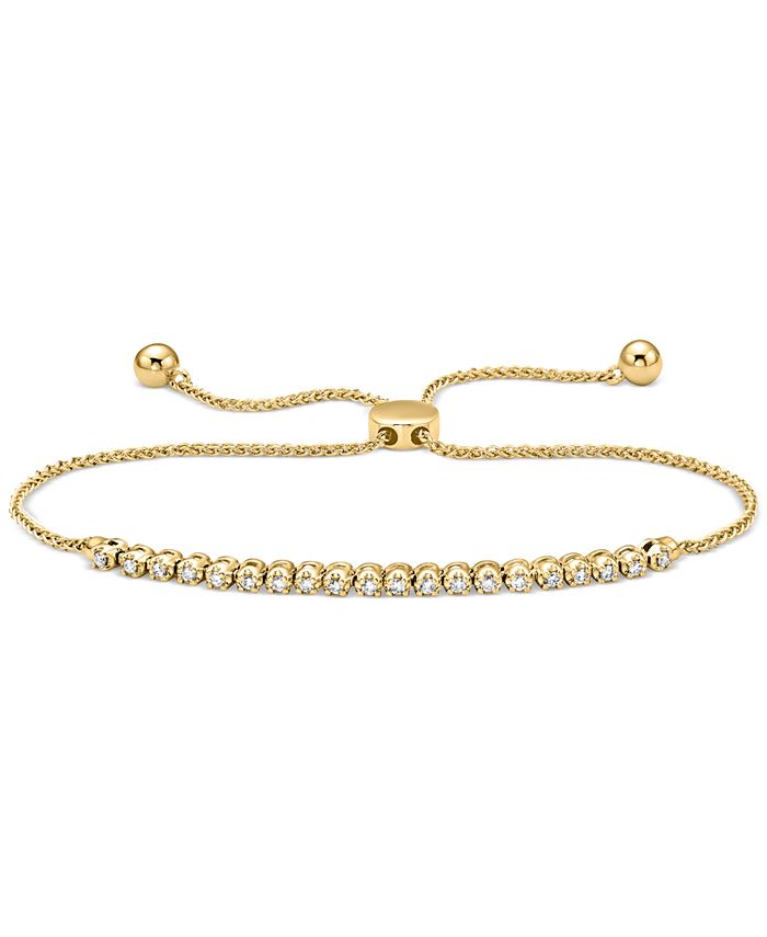 Macy's Diamond Horizontal Link Bolo Bracelet (1/4 ct. t.w.) in 10k Gold ...