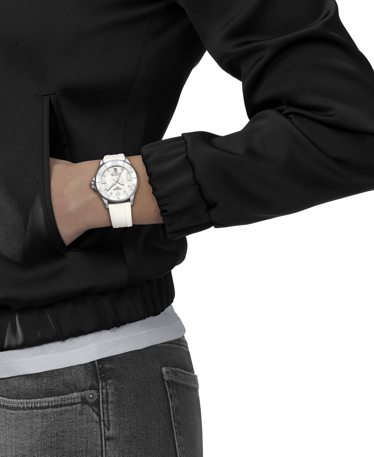 Женские часы Tissot Swiss Seastar 1000 White Silicone Strap Watch 36mm — фото 5