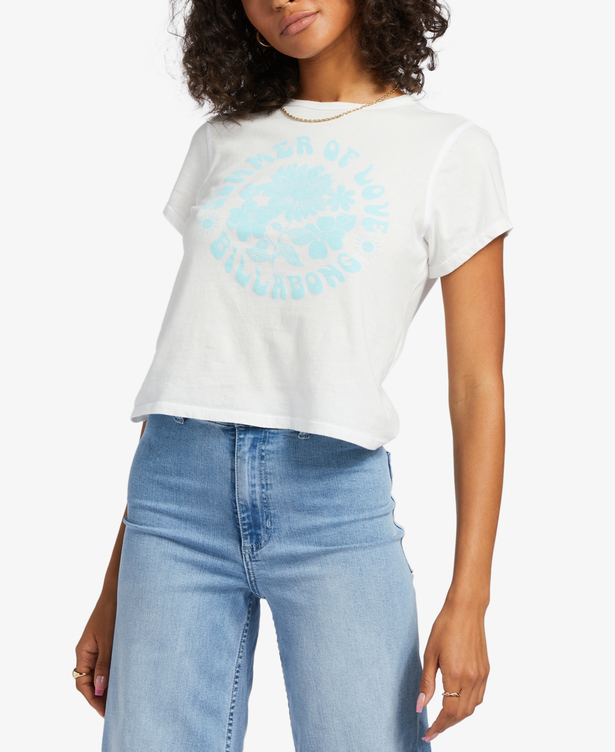 Juniors' Summer of Love Graphic Cotton T-Shirt - Salt Crystal