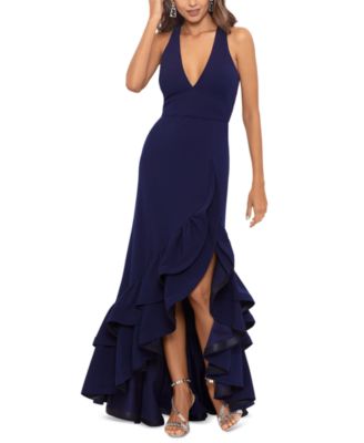 Betsy & Adam Women's Ruffled V Neck Gown Red Size 8