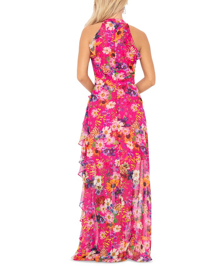 Betsy & Adam Women's Floral-Print Ruffled Halter Gown - Macy's