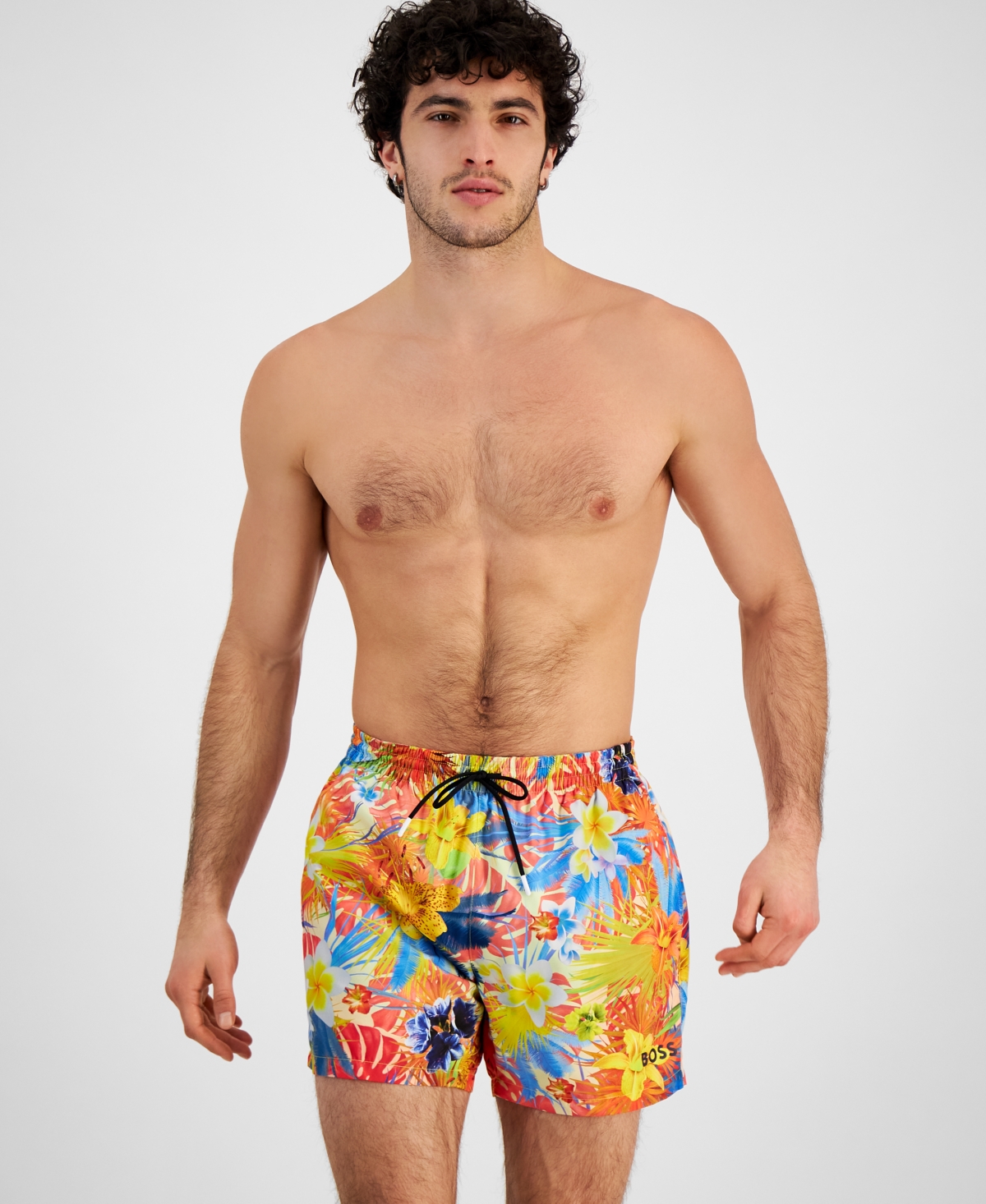 Hugo Boss Piranha Floral-print Swim Shorts In Orange