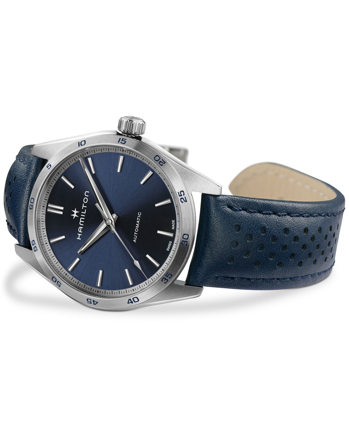 Женские часы Hamilton Swiss Automatic Jazzmaster Performer Blue Leather Strap Watch 38mm — фото 3