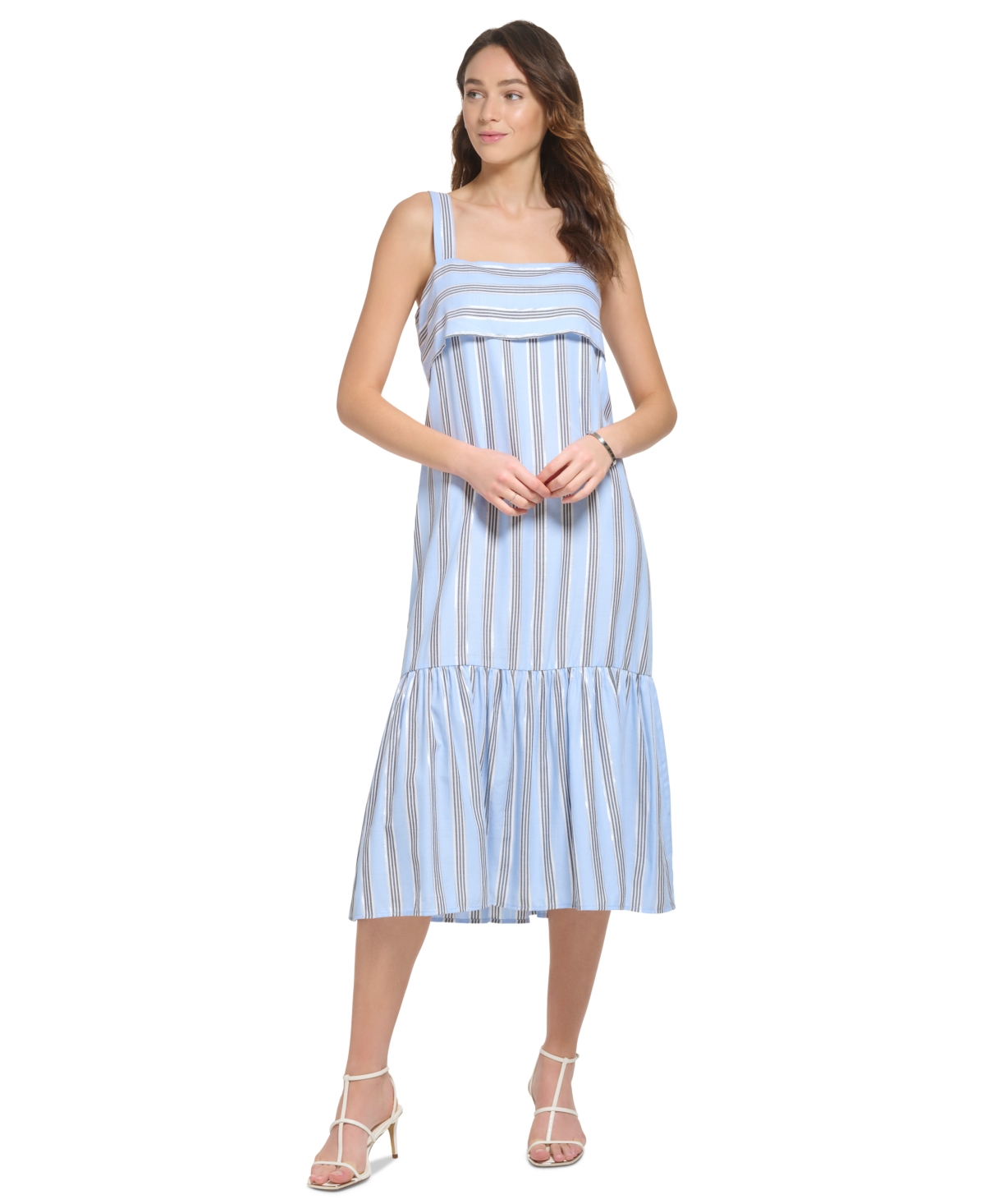 Dkny Metallic Stripe Dress In Frosting Blue Combo